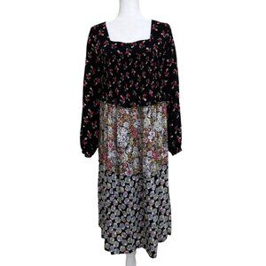 Vicky Tiel Floral Boho Dress Long Sleeve Hippie Peasant Prairie Womens Size 1X